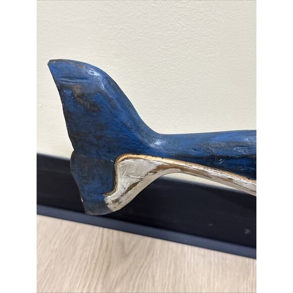 Hand Carved Bali Wooden Whale Sculpture on Stand 38” Ubud Coastal Decor - Picture 5 of 8